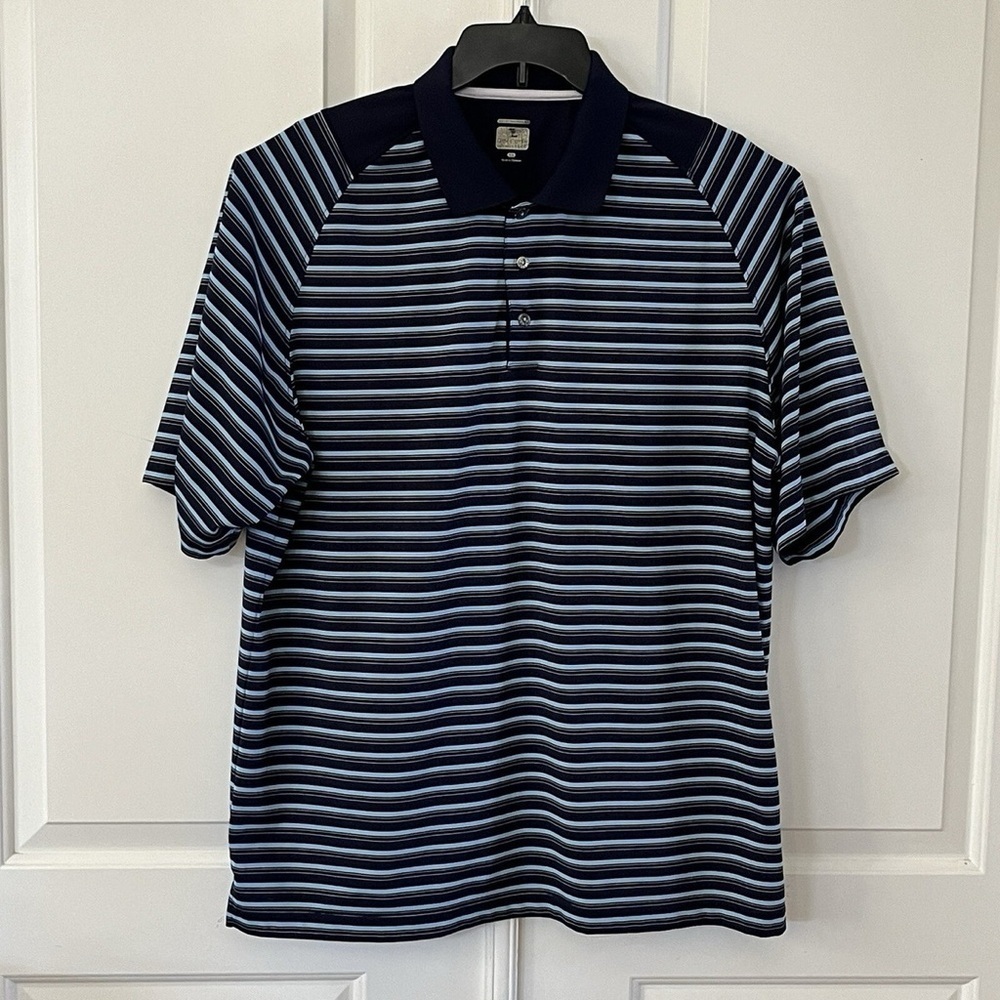 Lone Cypress - Pebble Beach Polo Shirt, Blue Striped Golfing Casual Mens